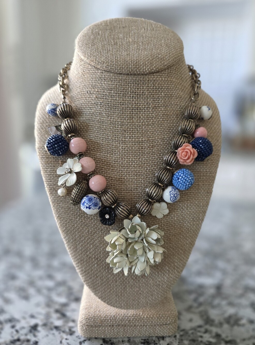 Chloe + Isabel Pink, Blue & Cream Floral Cluster Necklace Kyoto Collection